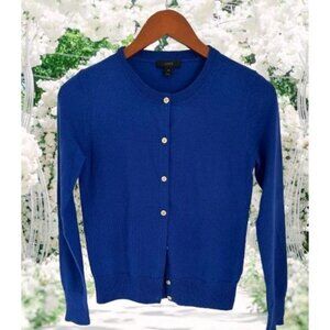 J.Crew Preppy Cardigan Sweater Gold Buttons Merino Wool Royal Blue Size XSmall